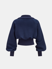 Turtleneck Half-Zip Cinched Waist Knit Top