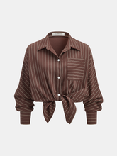 Loose Striped Knot Front Blouse