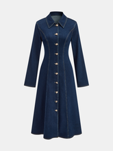 Metal Button Collared Denim Flare Dress