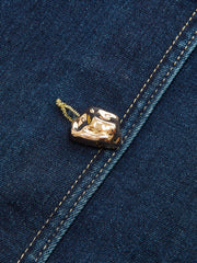 Metal Button Collared Denim Flare Dress