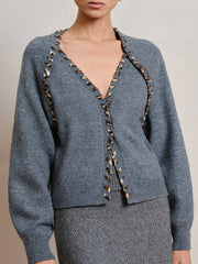 Lace-Up Trim V-Neck Cardigan