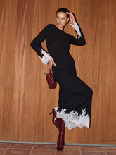 Lace Trim Knit Sweater and Maxi Skirt Set