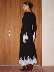 Lace Trim Knit Sweater and Maxi Skirt Set
