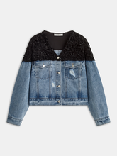 Velvet Jacquard Paneled Denim Jacket