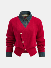 2 in 1 Denim Panel Asymmetric Sweater