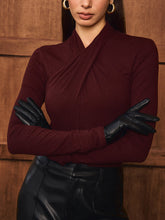 Cross Neck Long Sleeve Knit T-Shirt