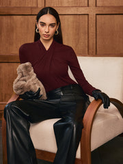 Cross Neck Long Sleeve Knit T-Shirt