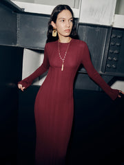 Slim-Fit Long Sleeve Knit Maxi Dress