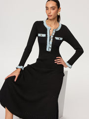 Denim Panel Knit Maxi Dress