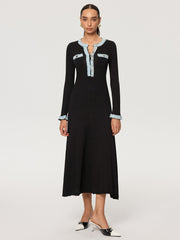 Denim Panel Knit Maxi Dress