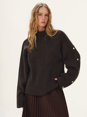 Button Detail Mock Neck Knit Sweater