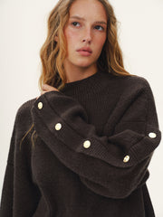 Button Detail Mock Neck Knit Sweater