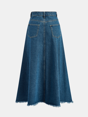 Frayed Hem Denim Midi Skirt