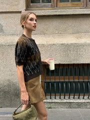 Argyle Pattern Short Sleeve Knit Cardigan