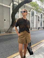 Belted Suede Effect Slit Mini Skirt