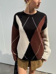 Multi-Color Argyle Wool-Blend Sweater