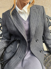 Pinstripe Wool-Blend Belted Blazer