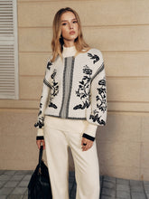 Floral Pattern Mock Neck Balloon Sleeve Sweater