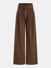 Belted Corduroy Wide-Leg Pants