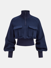 Turtleneck Half-Zip Cinched Waist Knit Top