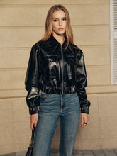 Faux Fur Collar Cropped PU Leather Jacket