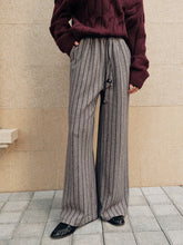 Tweed Striped Drawstring Wide-Leg Pants