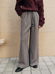 Tweed Striped Drawstring Wide-Leg Pants