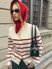 Striped Metal Button Cardigan