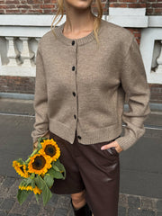 Crew Neck Button-Front Knit Cardigan