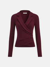 Lapel Ruched Long-Sleeve Top
