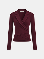 Lapel Ruched Long-Sleeve Top