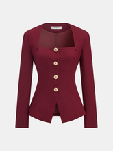 Square Neck Metal Button Fitted Blazer