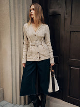 Belted Cable Knit V-Neck Cardigan