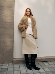 Shawl Collar Faux Fur Coat without Belt