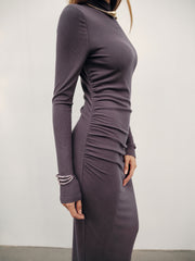 Long Sleeve Ribbed Ruched Maxi Dress