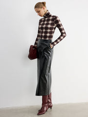 Plaid Slim Turtleneck Blouse
