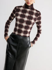 Plaid Slim Turtleneck Blouse