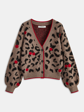 Cherry Leopard Print Knit Cardigan