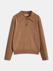 Subtle Fleck Detail Wool-Blend Knit Polo Sweater