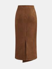 Metal Detail Suede Effect Asymmetric Maxi Skirt