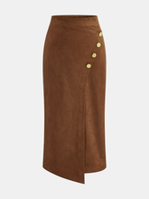 Metal Detail Suede Effect Asymmetric Maxi Skirt