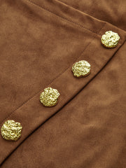 Metal Detail Suede Effect Asymmetric Maxi Skirt