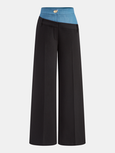 Contrast Waistband Straight-Leg Pants