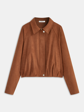 Collared Zip-Front Suede Effect Jacket