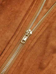 Collared Zip-Front Suede Effect Jacket