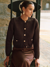 Metal Button Wool-Blend Knit Cardigan