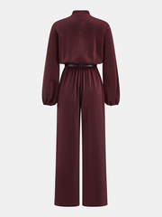 Belted V-Neck Satin Jumpsuit