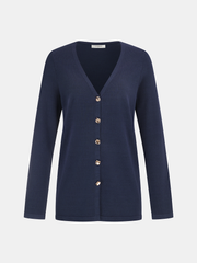 Knit V-Neck Cardigan and Slit Pants Set