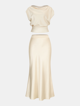 Satin Cowl Neck Top and Skirt Set