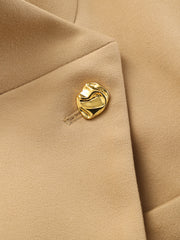 Belted Metal Button Stand Collar Longline Coat